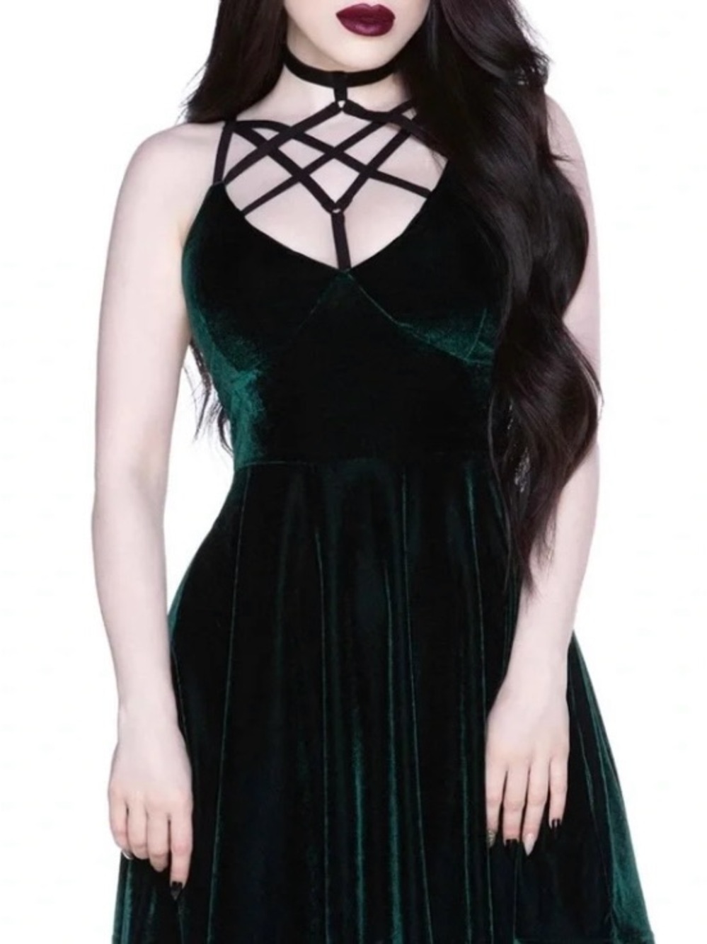 Killstar Magica Skater Dress with Hexagram Strap in Velvet Emerald Plus Size 4X